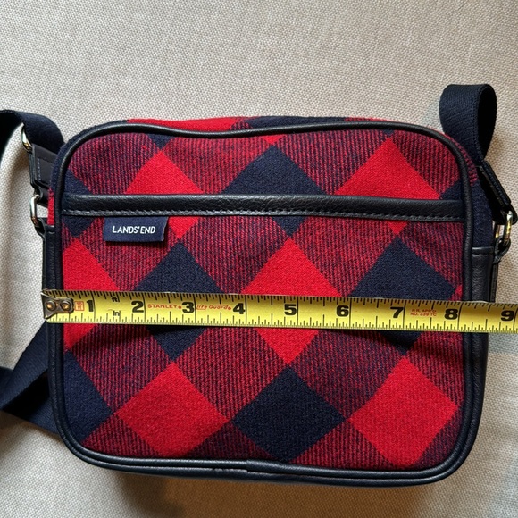 Lands End Crossbody-Red/Navy Plaid Flannel Exterior-Navy Trim-Cloth Strap- - Picture 14 of 16